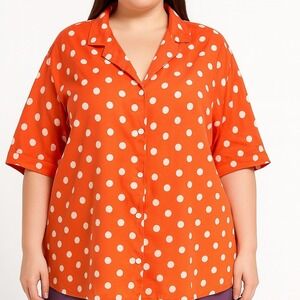 Blair‎ Women's Polka Dot  Size XL Button Up Blouse  Orange & White  Lq